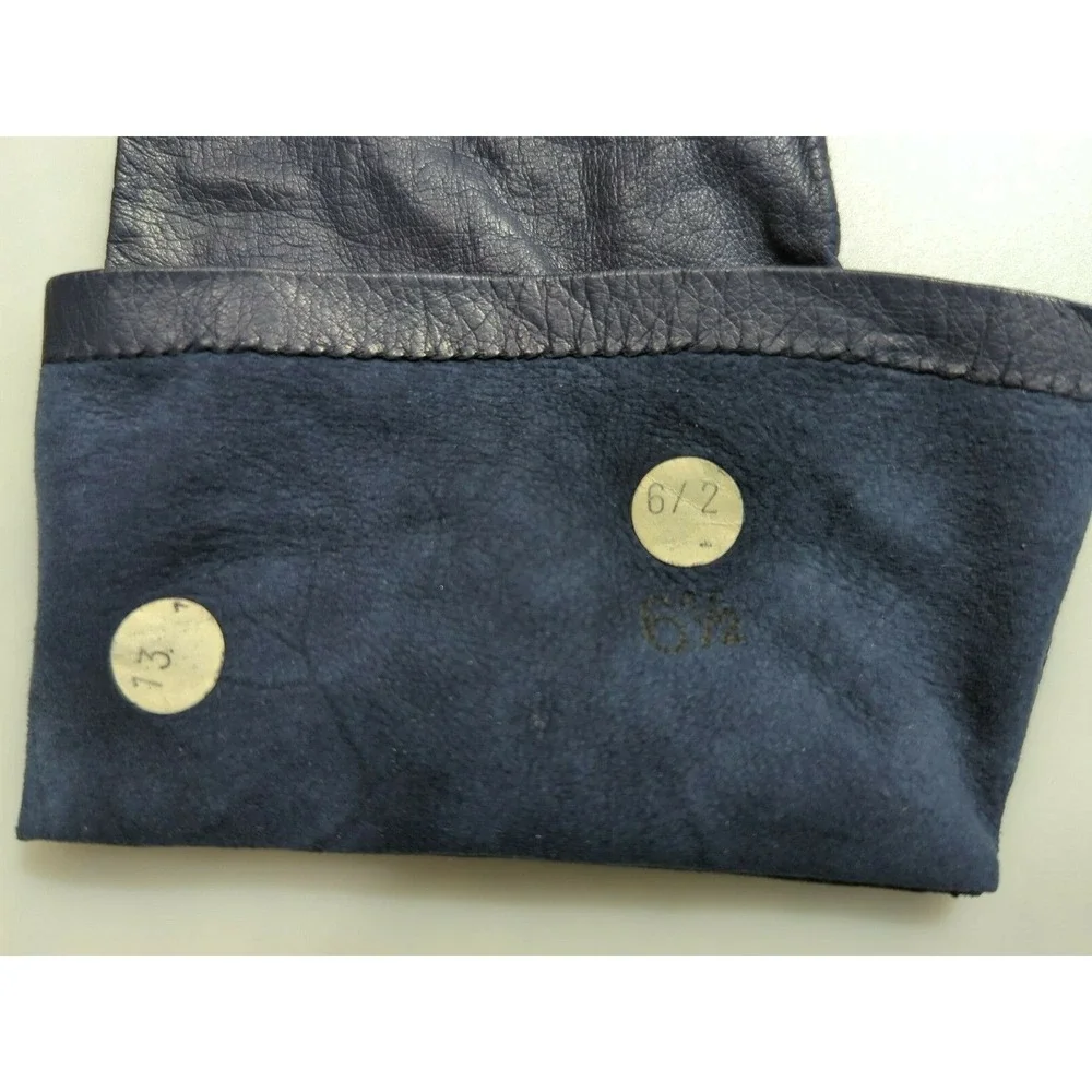 Vintage Made in France‎ Long Leather Gloves Womens Size 6.5 Navy Blue